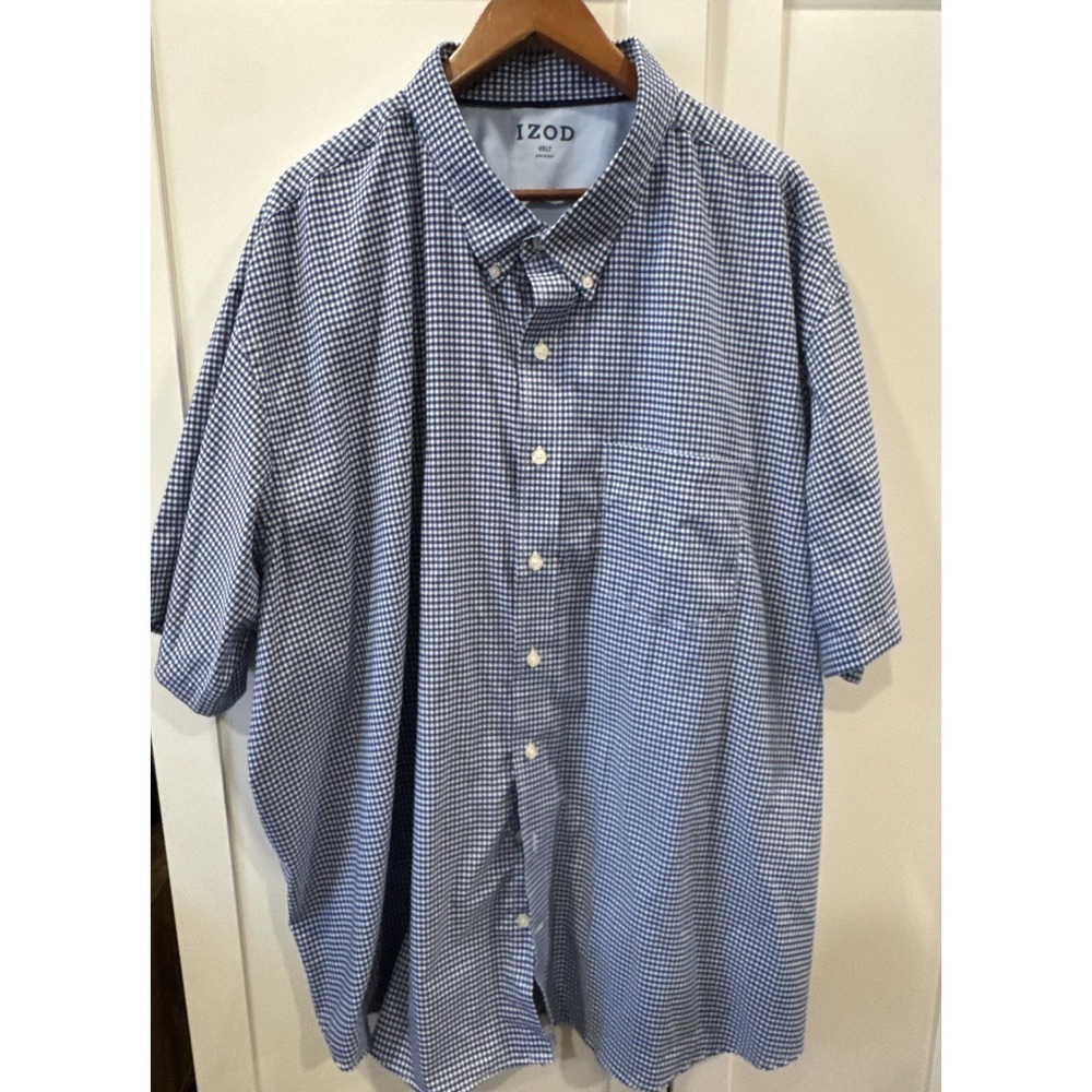 IZOD Men's Big & Tall Size 4XT Blue Plaid Short Sleeve Button Down Shirt